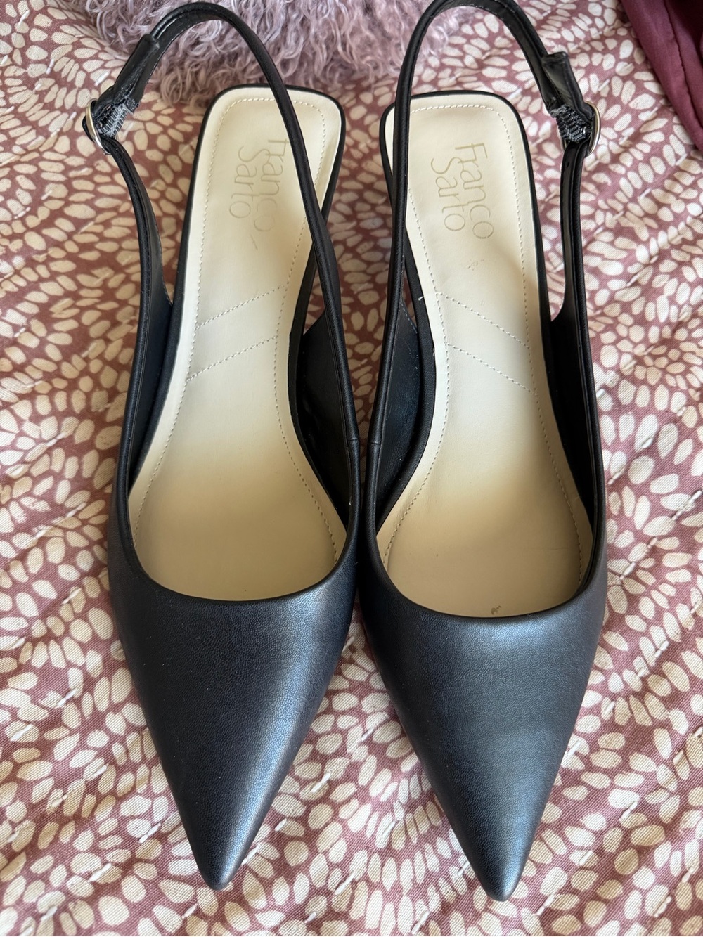 Franco Sarto Black Pointed Slingback Mules